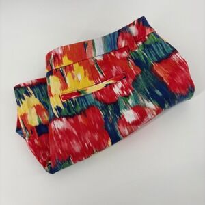Merona Women Size 12 Red Multi Color Ikat Abstract Print Cotton Chino Shorts